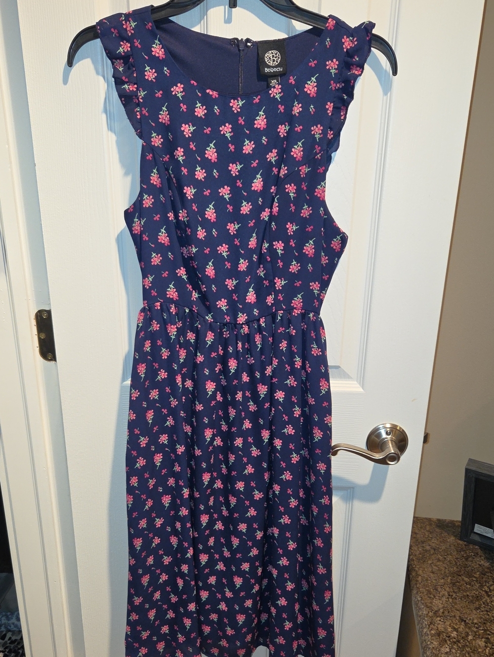 Bobeau Navy Dress with Pink Floral Print